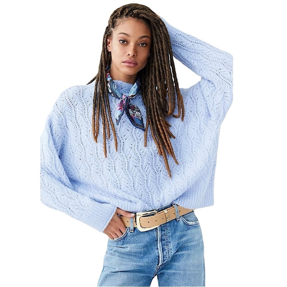 Maeve by Anthropologie Landon Cropped Pointelle Sweater Lavender Size Small